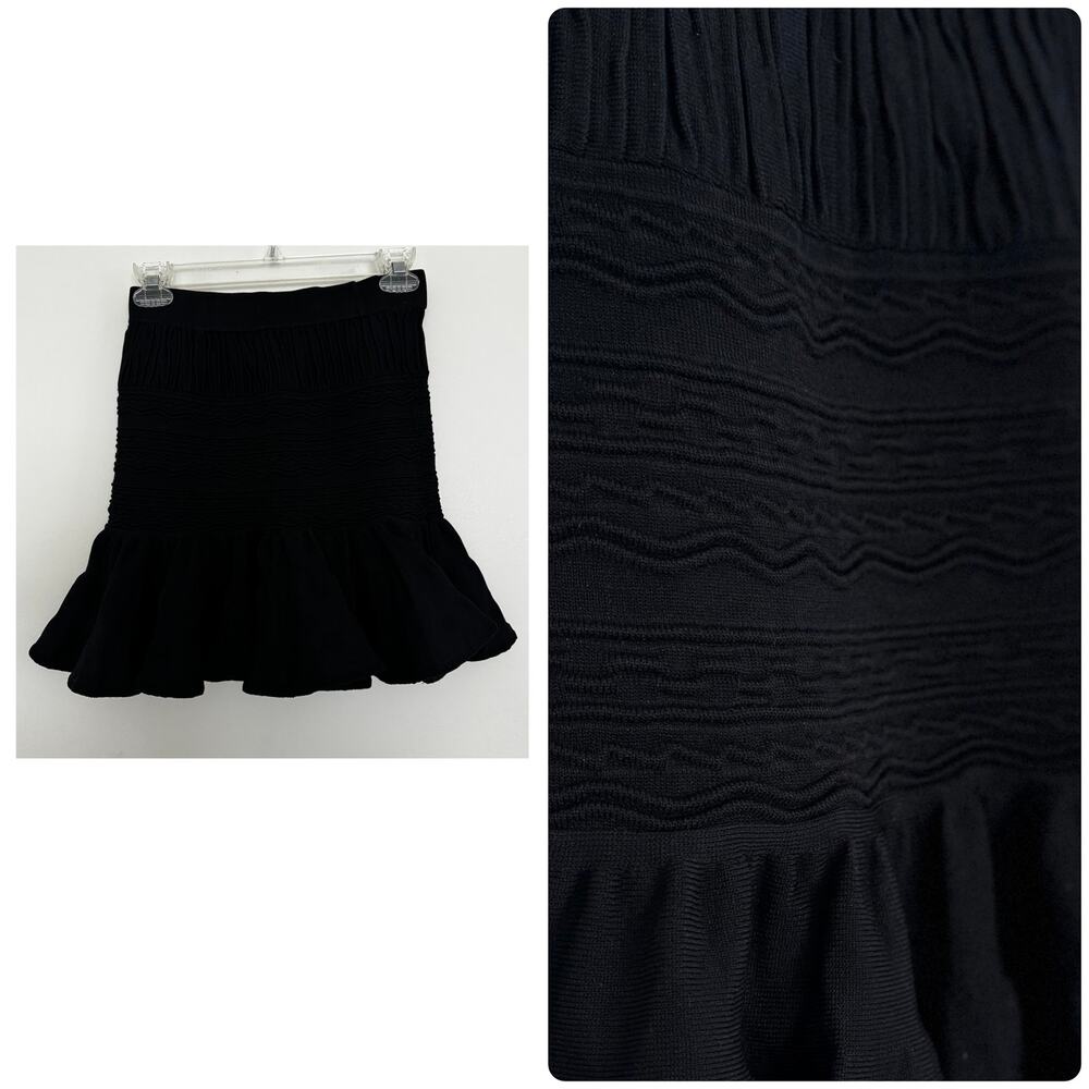 Olivaceous Smocked Waistband Skirt with Ruffled Hem in Black